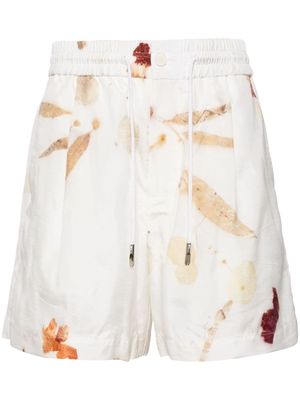 Feng Chen Wang abstract-print drawstring shorts - White