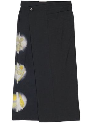 Feng Chen Wang abstract-print wool midi skirt - Black
