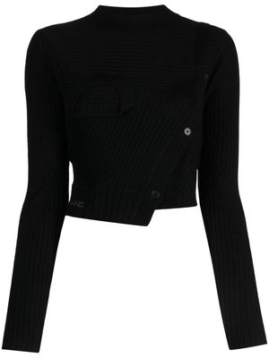 Feng Chen Wang asymmetric ribbed-knit jumper - Black