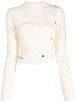 Feng Chen Wang asymmetric ribbed-knit jumper - White