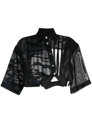 Feng Chen Wang deconstructed mesh-panelled cropped shirt - Black