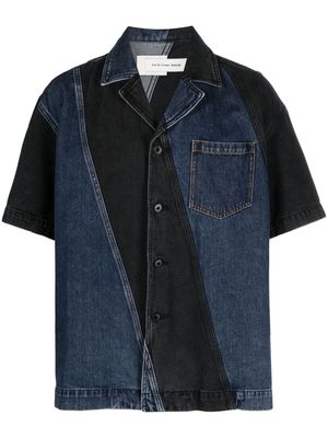 Feng Chen Wang diagonal-striped short-sleeved denim shirt - Blue
