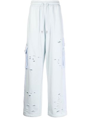 Feng Chen Wang distressed track pants - Blue