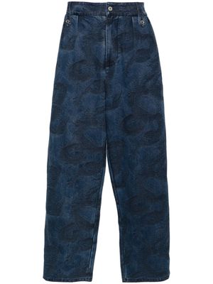 Feng Chen Wang Dragon-jacquard wide-leg jeans - Blue