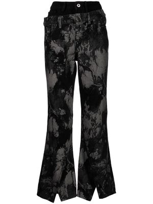 Feng Chen Wang embroidered double-waisted flared jeans - Black