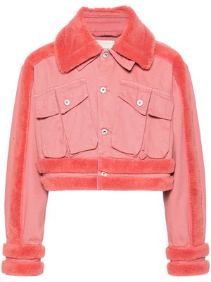 Feng Chen Wang faux-shearling denim jacket - Pink