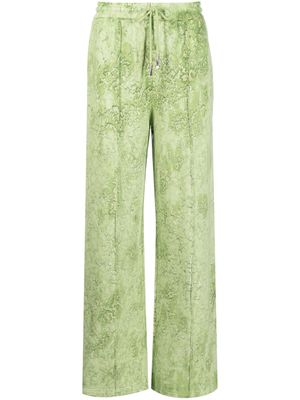 Feng Chen Wang hand-painted wide-leg track pants - Green
