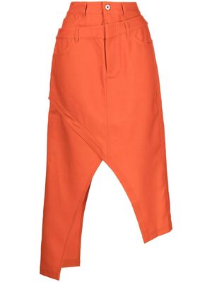 Feng Chen Wang layered-waistband midi skirt - Orange