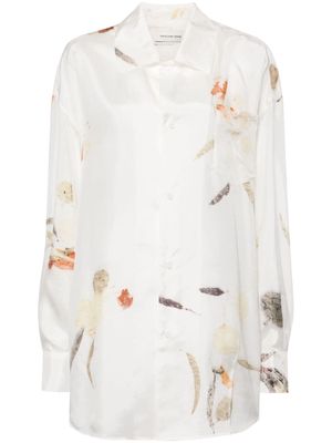 Feng Chen Wang leaf-print silk shirt - White