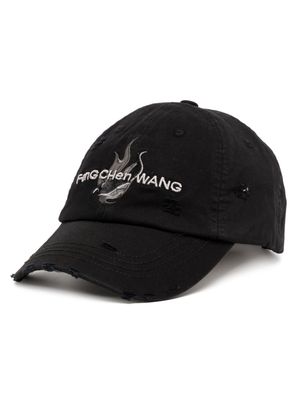 Feng Chen Wang logo-embroidered distressed denim cap - Black