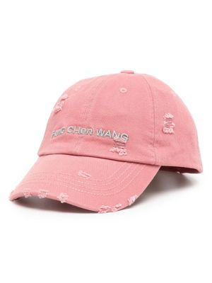 Feng Chen Wang logo-embroidered distressed denim cap - Pink