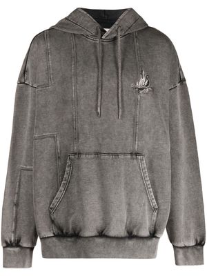Feng Chen Wang logo-embroidered dyed cotton hoodie - Grey