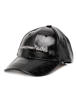 Feng Chen Wang logo-embroidered faux leather cap - Black
