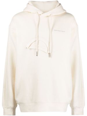 Feng Chen Wang logo-embroidered felted drawstring hoodie - White