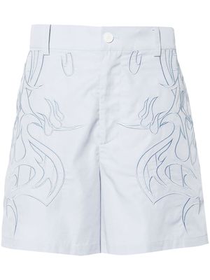 Feng Chen Wang motif-embroidered cotton shorts - Blue