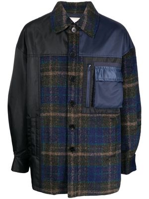 Feng Chen Wang panelled plaid button-up jacket - Blue