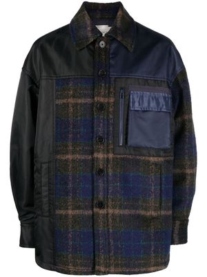 Feng Chen Wang patchwork plaid-patterned shirt jacket - Blue