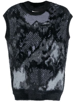 Feng Chen Wang patterned jacquard sleeveless jumper - Grey