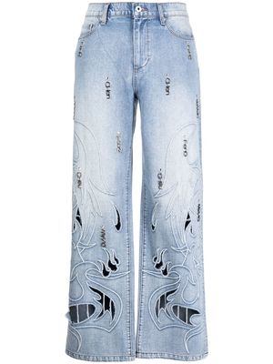 Feng Chen Wang Phoenix cut-out jeans - Blue