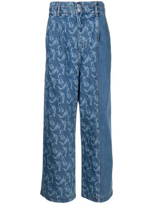 Feng Chen Wang Phoenix denim layered jeans - Blue