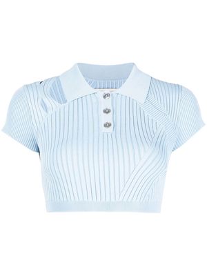 Feng Chen Wang ribbed cropped polo top - Blue