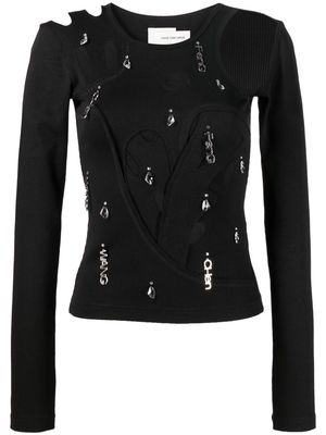Feng Chen Wang ribbed cut-out jersey top - Black