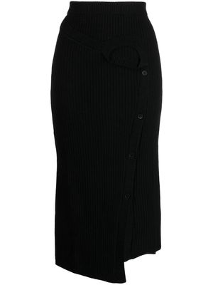 Feng Chen Wang ribbed-knit wool midi skirt - Black