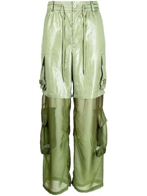 Feng Chen Wang sheer-panelled cargo trousers - Green