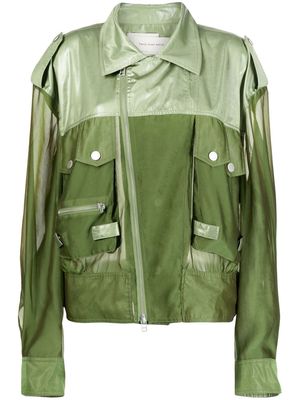 Feng Chen Wang sheer-panelled shirt jacket - Green