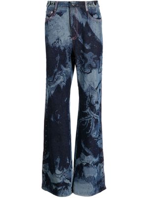 Feng Chen Wang stud-embellished washed flared jeans - Blue