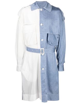Feng Chen Wang two-tone belted trench coat - Blue