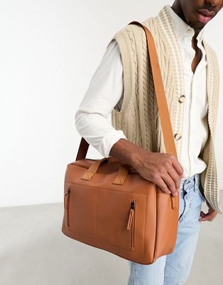 Fenton holdall bag with shoulder strap in tan-Brown