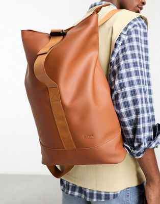 Fenton roll top backpack with buckle closure in tan-Brown