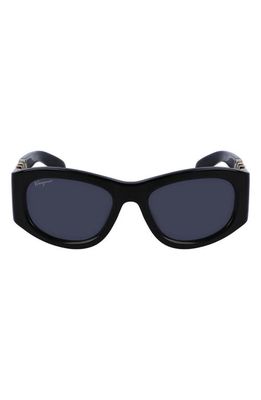 FERRAGAMO 53mm Polarized Oval Sunglasses in Black