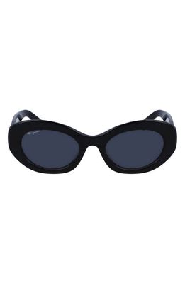 FERRAGAMO 53mm Polarized Oval Sunglasses in Dark Grey/Grey
