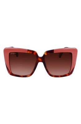 FERRAGAMO 55mm Gradient Rectangular Sunglasses in Red Tortoise/Rose
