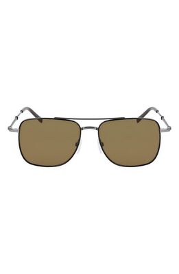 FERRAGAMO 56mm Rectangle Sunglasses in Dark Ruthenium/Light Brown