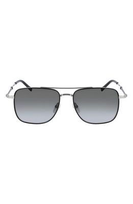 FERRAGAMO 56mm Rectangle Sunglasses in Light Ruthenium/Black/Grey