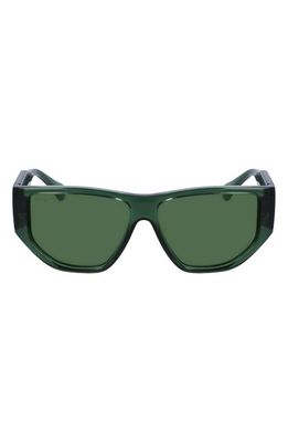 FERRAGAMO 56mm Rectangular Sunglasses in Transparent Green