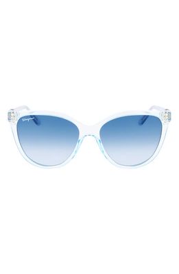 FERRAGAMO 57mm Gradient Cat Eye Sunglasses in Blue Transparent