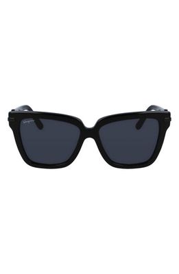 FERRAGAMO 57mm Polarized Rectangular Sunglasses in Black