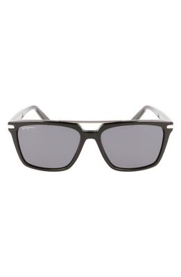 FERRAGAMO 57mm Rectangular Sunglasses in Black