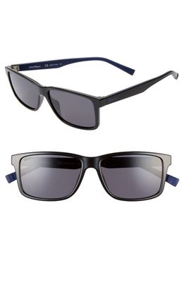 FERRAGAMO 57mm Square Sunglasses in Black/Blue