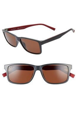 FERRAGAMO 57mm Square Sunglasses in Dark Grey/Red