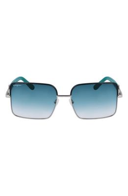 FERRAGAMO 60mm Gradient Rectangular Sunglasses in Silver/Petrol