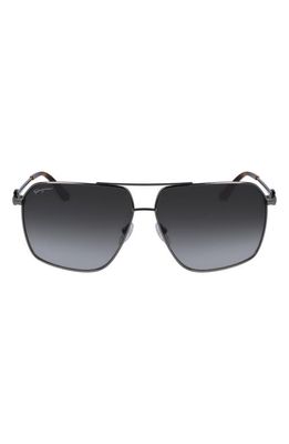 FERRAGAMO 62mm Oversize Gradient Navigator Sunglasses in Shiny Dark Ruthenium/Grey