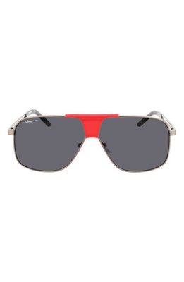 FERRAGAMO 63mm Oversize Navigator Sunglasses in Dark Ruthenium/Red