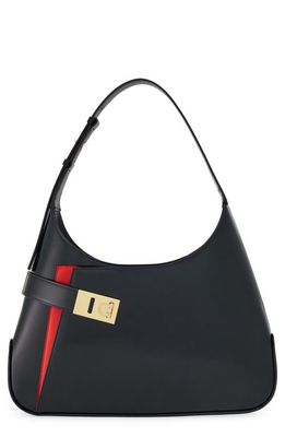 FERRAGAMO Arch Leather Hobo Bag in Nero/Flame Red