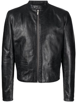 Ferragamo band-collar leather jacket - Black