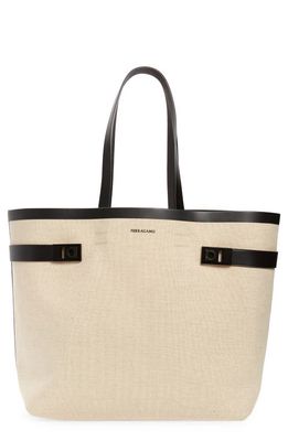 FERRAGAMO Beachwear Canvas Tote in Naturale A00 Nero